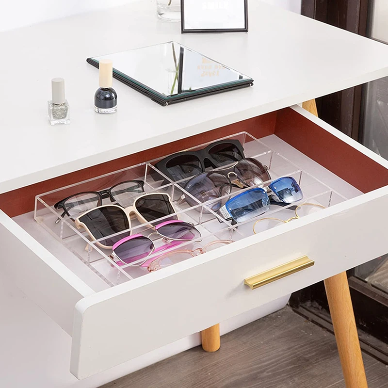 

Clear Acrylic Sunglass Holder Display Tray With 6 Compartments, Drawer Organizer Storage Case For Sunglasses Makeup Drawers Tray