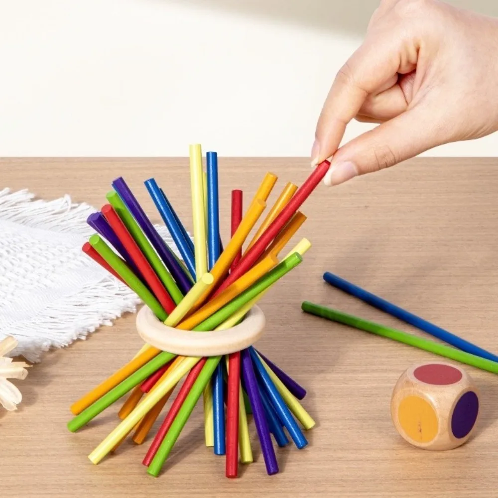 4-stronne drewniane gry planszowe z kolorowymi patyczkami, zabawki edukacyjne, gra w wybieranie patyczków, klasyczna gra rozwijająca motorykę małą