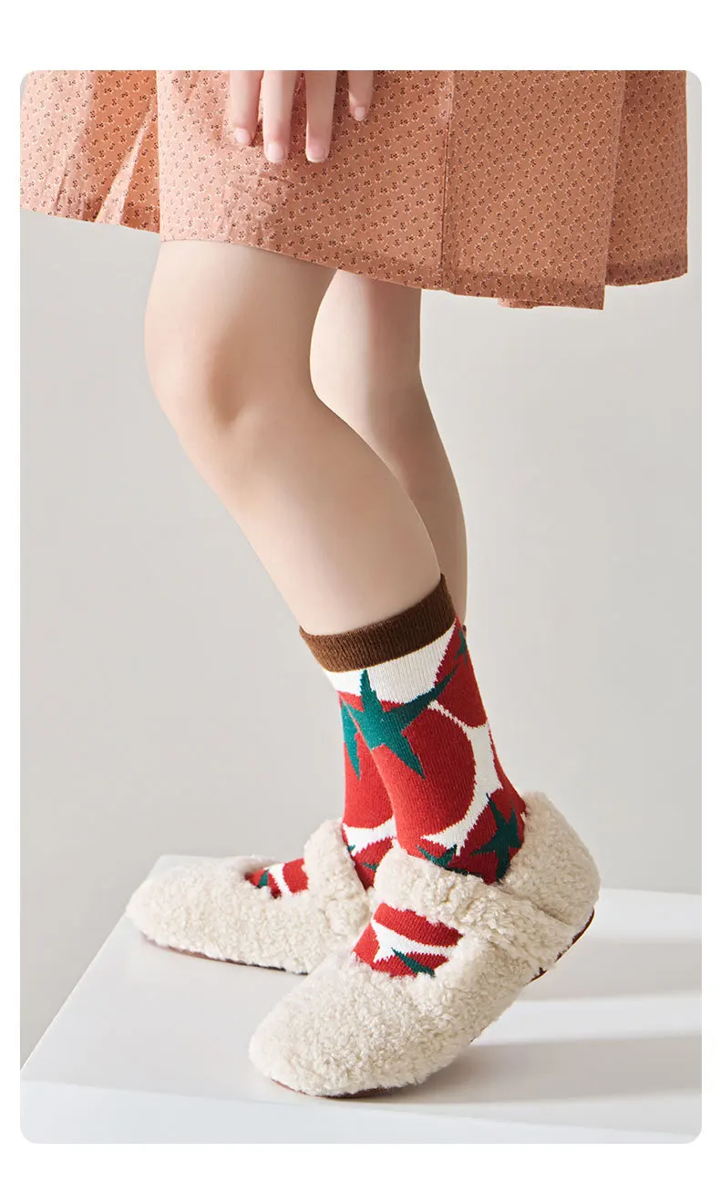 5 Pairs Girls Crew Socks Floral Pattern Children's Socks Autumn Cotton Socks