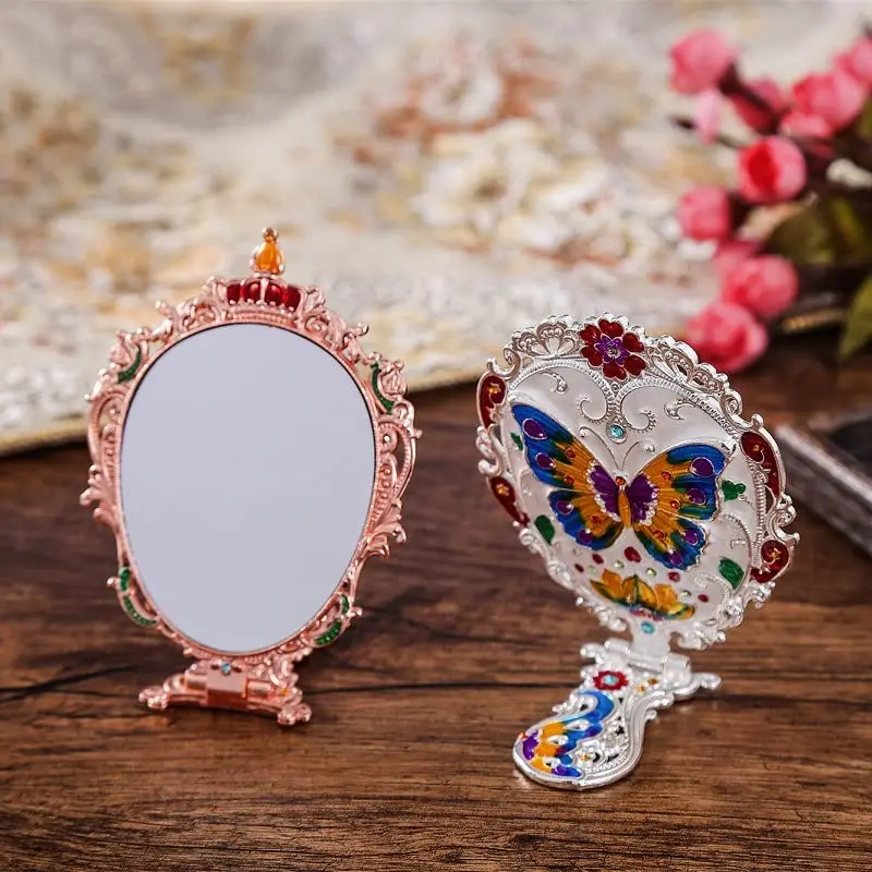 Handheld Mirror Set Vintage Makeup Mirror and Comb Antique Princess Castle Cosmetic Decorative Embossed Hair Brush Gift for Girl