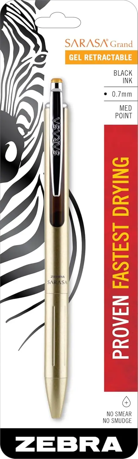 

Retractable Gel Pen, Solid Brass Barrel, Fast-Drying Black Ink, 0.7mm, Left-Handed Friendly, Gold Finish, 1 Pack