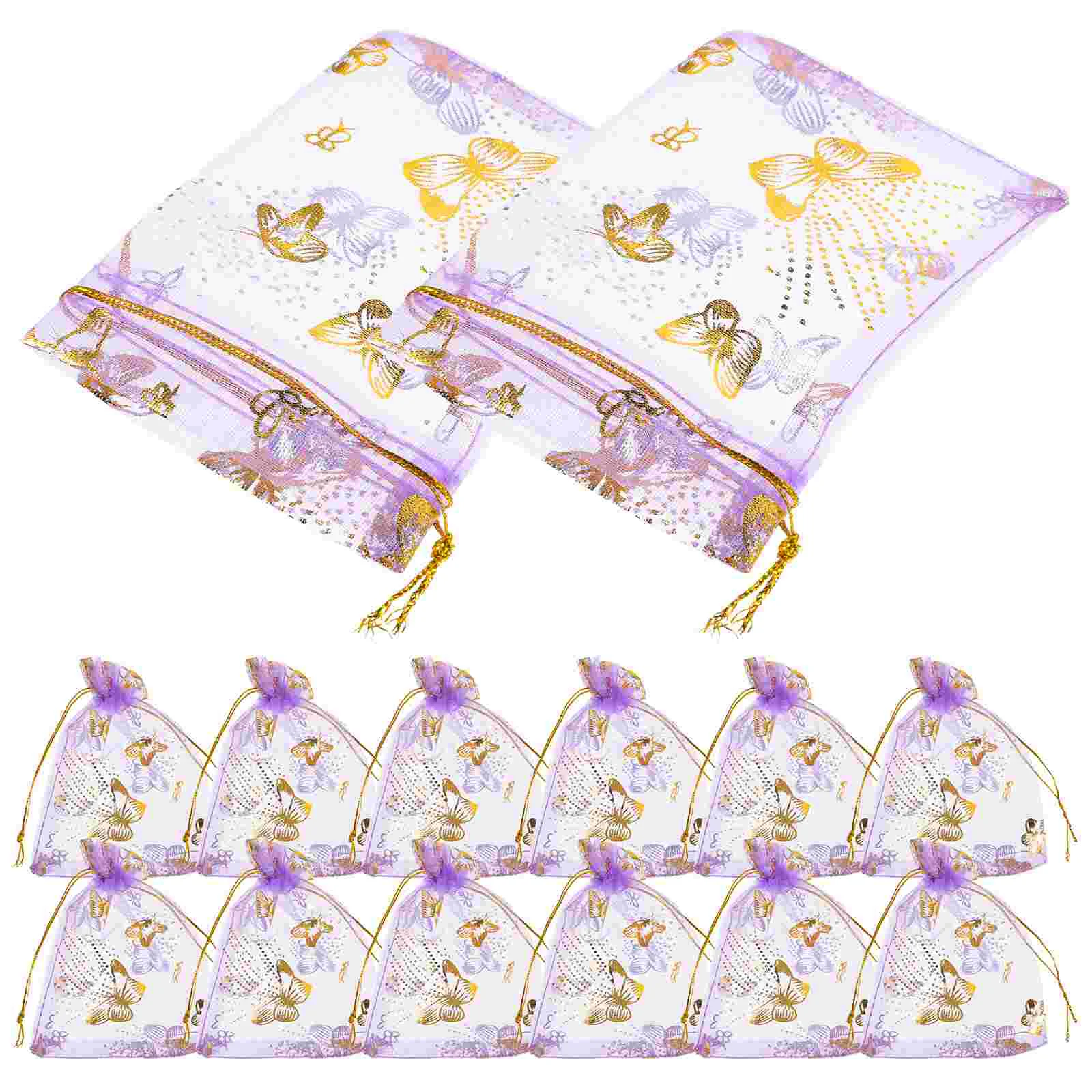 

50pcs Butterfly Embossed Gift Mesh Candy Packaging Elegant Wedding Birthday Party Favor Small Drawstring Pouches