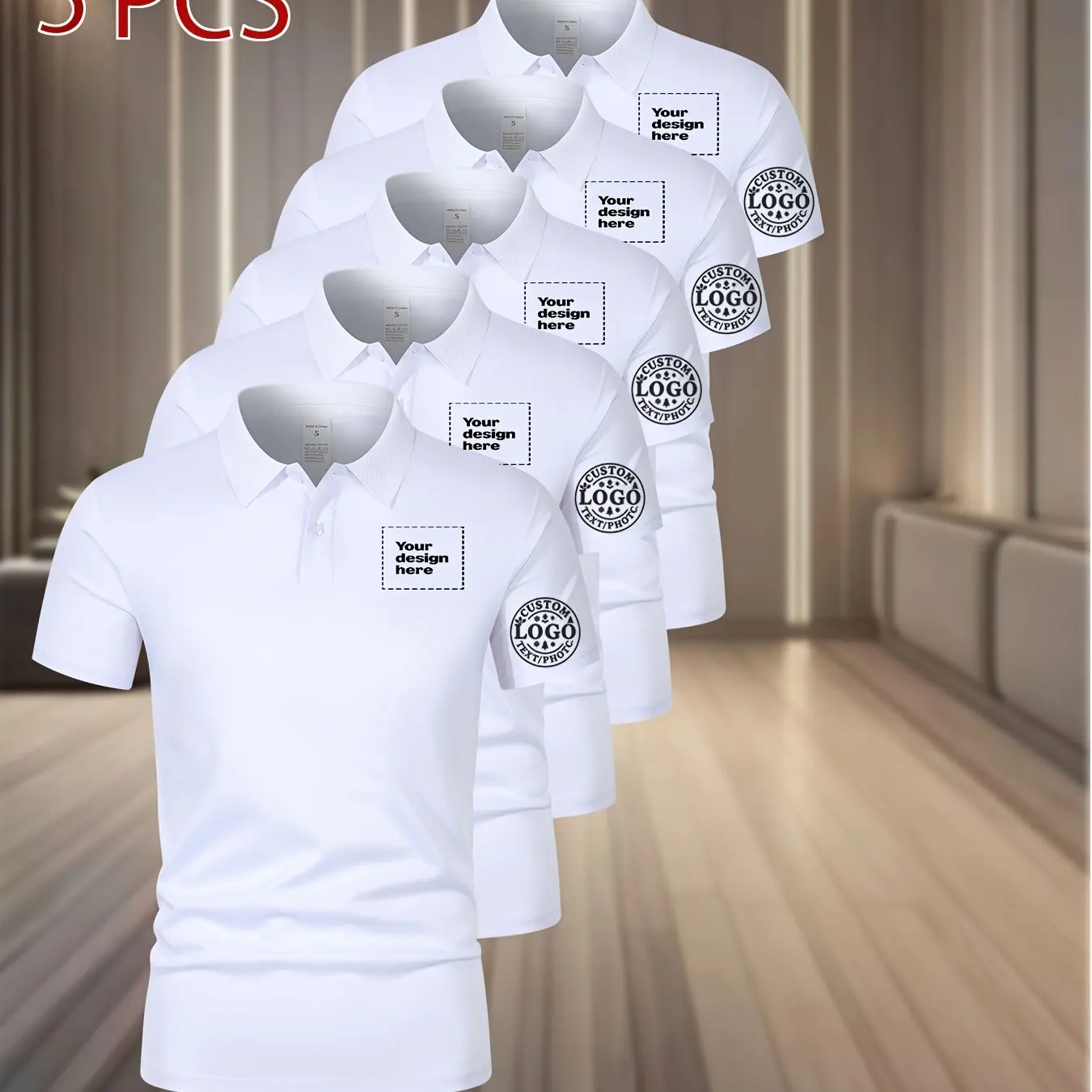 [Set of 5] Men's Custom Breathable Polo Shirts, perfect for personal DIY clothing, golf wear, and holiday gifts