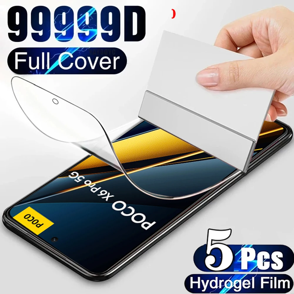 5 Pcs Hydrogel Film Screen Protector For Xiaomi Poco X6 X5 Pro 13T 12T Pro Redmi 13C Note 13 12 11 5G Pro Screen Protector Film