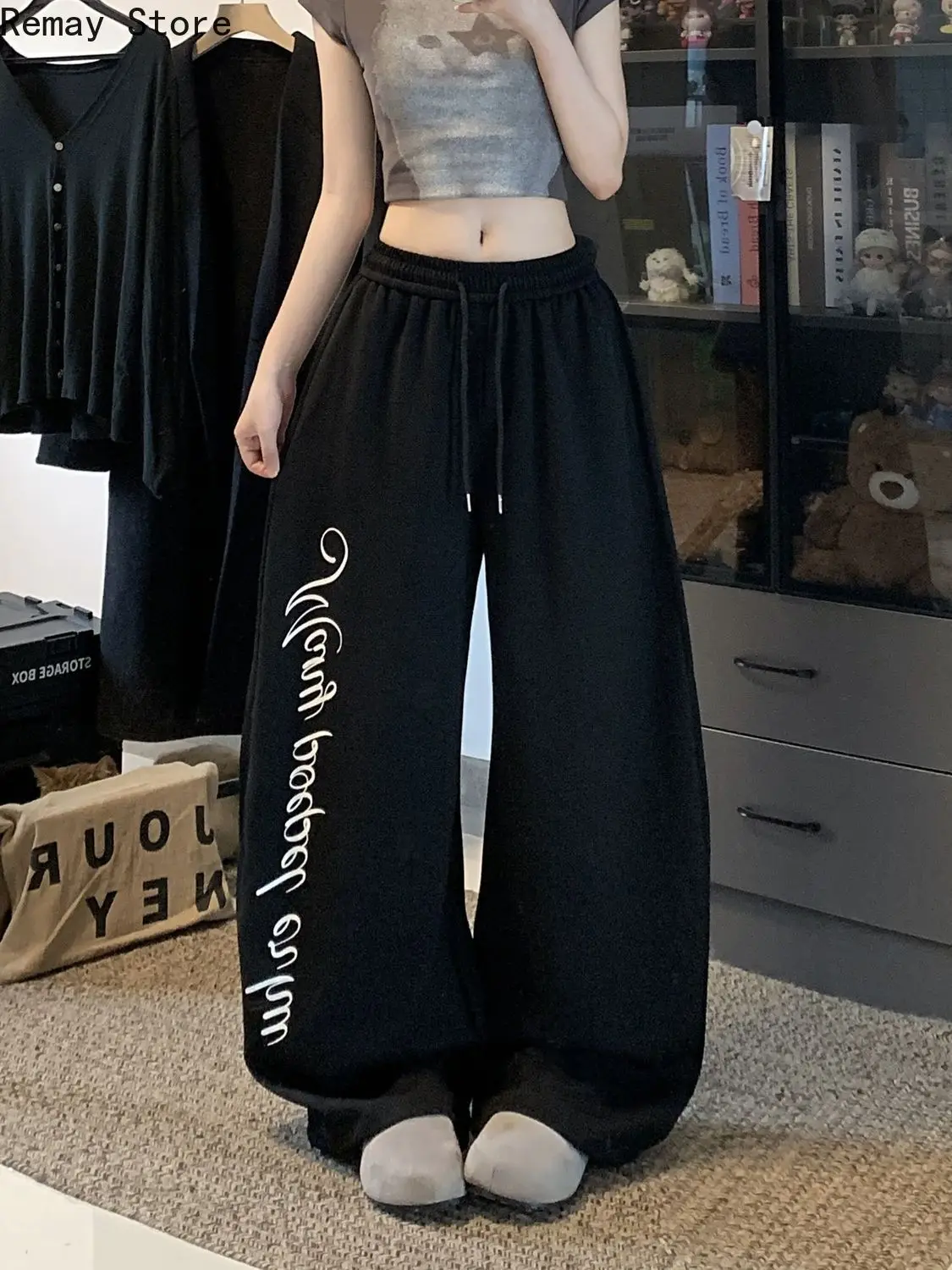 Autumn Winter Korean Fashion Loose Print Design Women's Pants High Street Cool Hot Girl Y2k 2000s American Retro Gothic Pant New