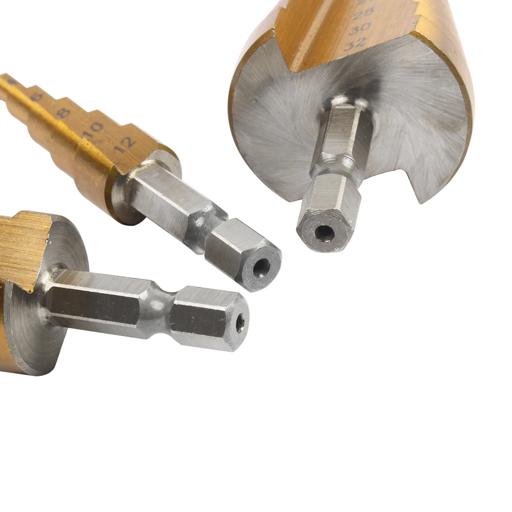 Foret étagé Hss revêtu de titane, foret étagé de 4 à 12/20/32mm, cône étagé, coupeur de trou métallique, foret hexagonal conique pour le métal, accessoires d'outils électriques