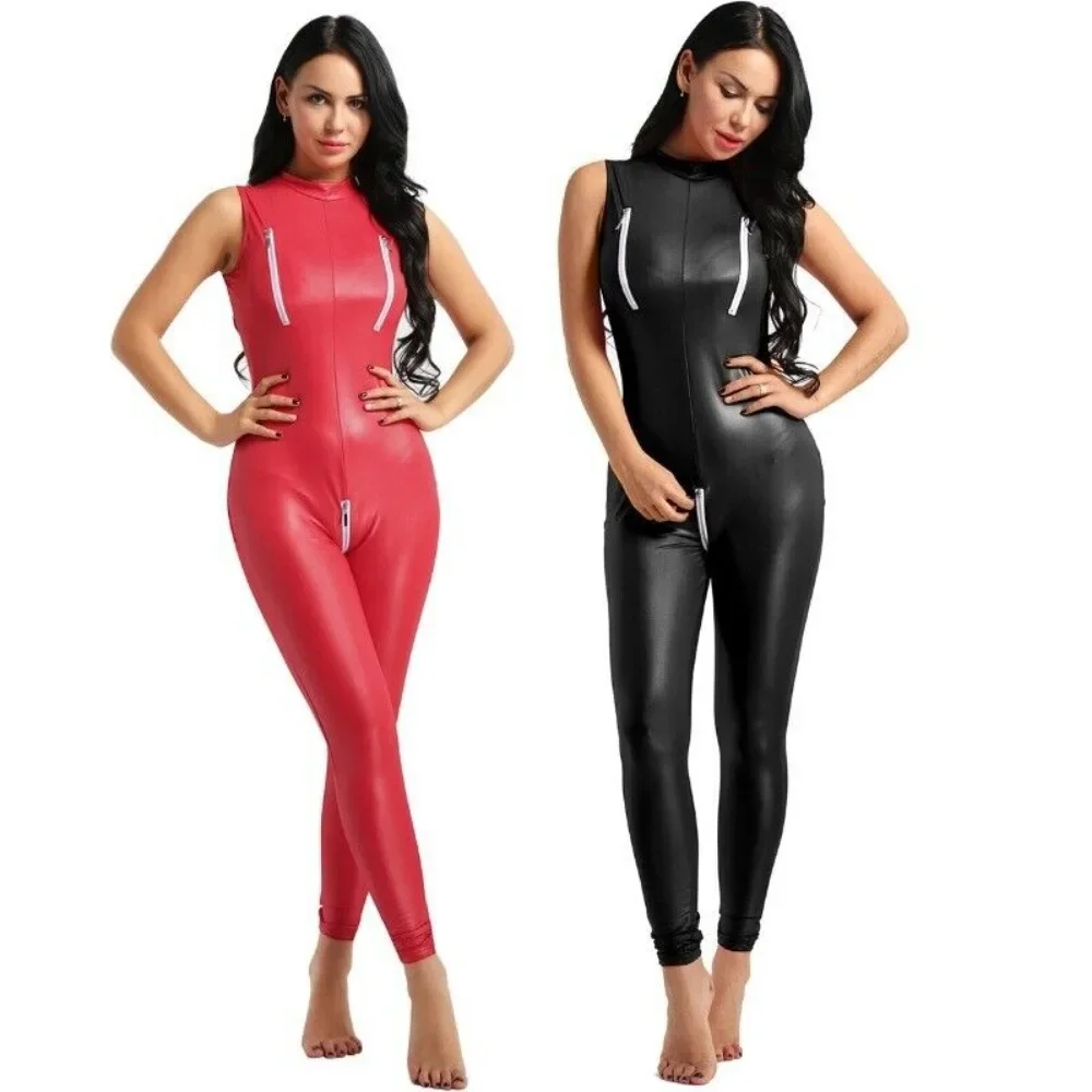 Sexy Womens Cutout Bodysuit Baby Doll Open Bra Fantasy PU Leather Lingerie Zipper Halter Tops Garter Belt Hot Cosplay Uniform 0