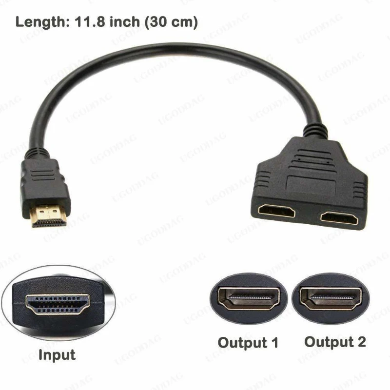 Kompatybilny z HDMI rozdzielacz kabel rozgałęziający 2 podwójny Port Y 1 w 2 na HDTV męski na HDTV żeński 1 do 2 sposób na LCD LED TV HD