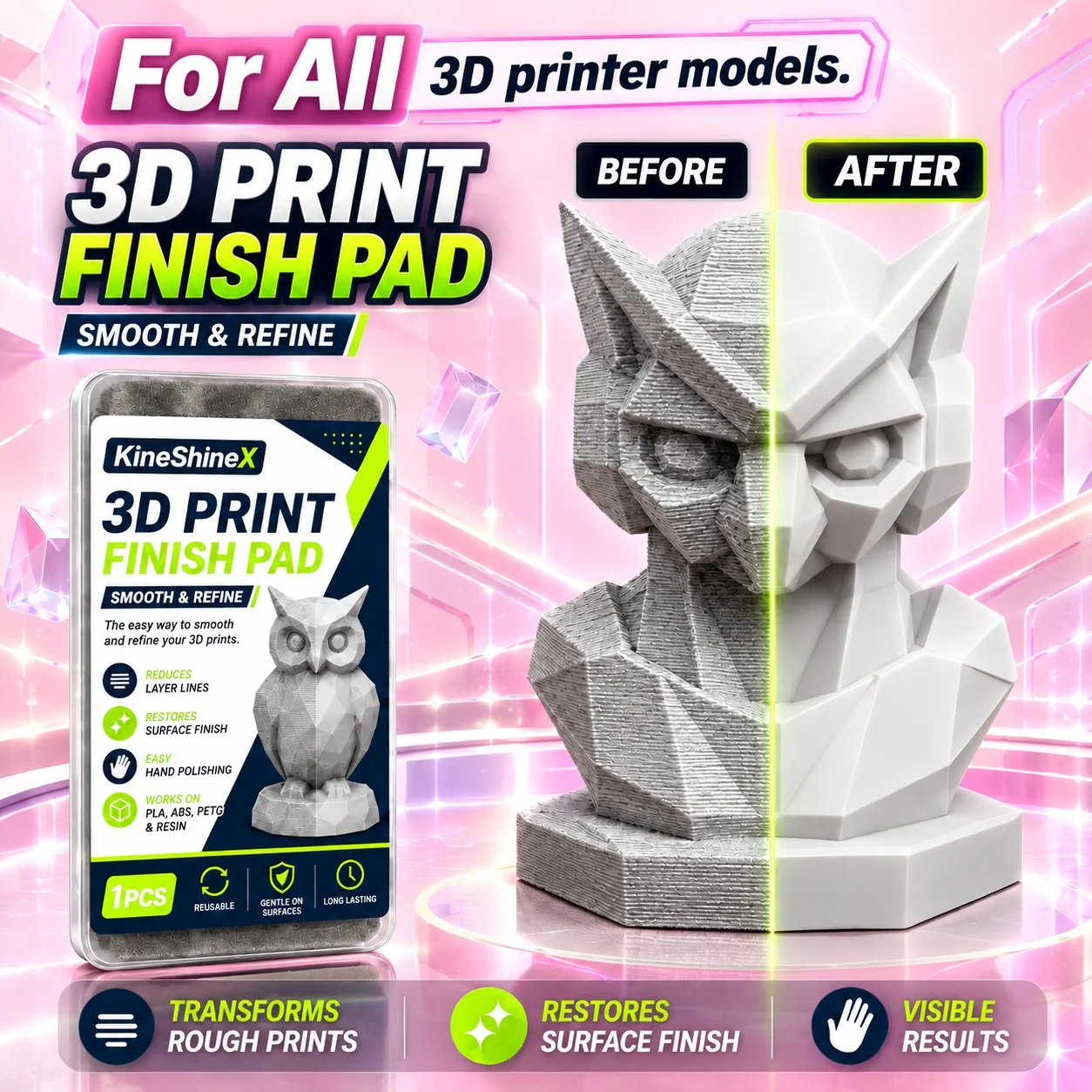 3D Print Finishing Pad Reusable Polishing Sponge For PLA ABS PETG Resin Models, Surface Smoothing Tool For Layer Lines & Props