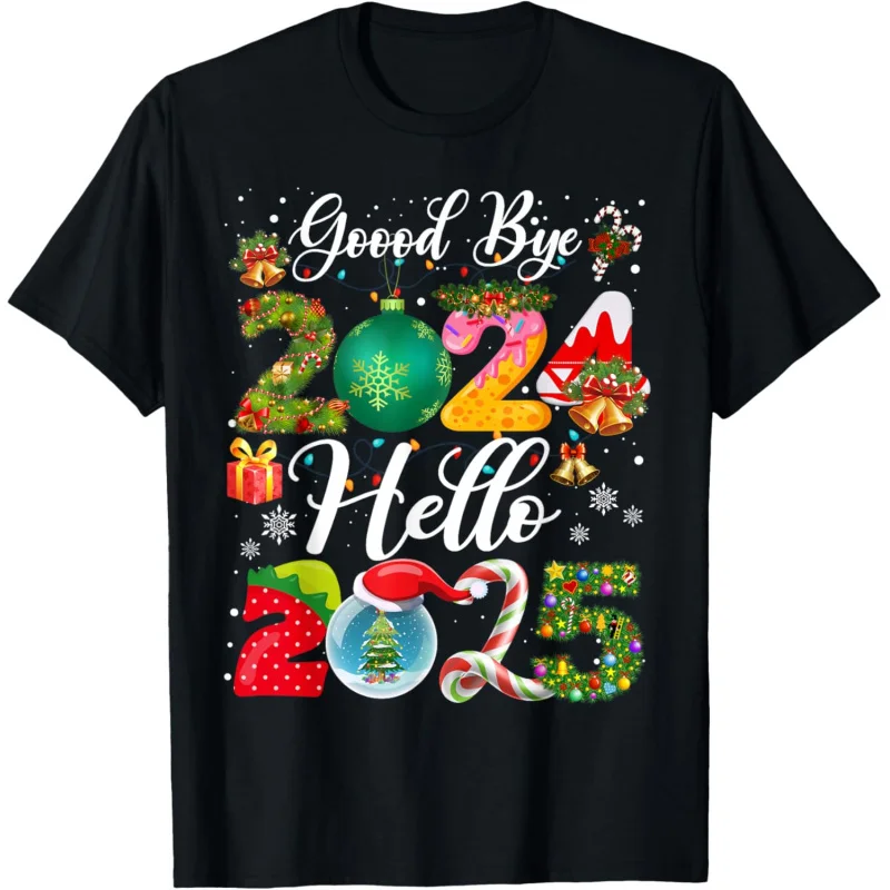 

Goodbye 2024 Hello 2025 Happy New Year Gift Christmas Short sleeved T-shirt