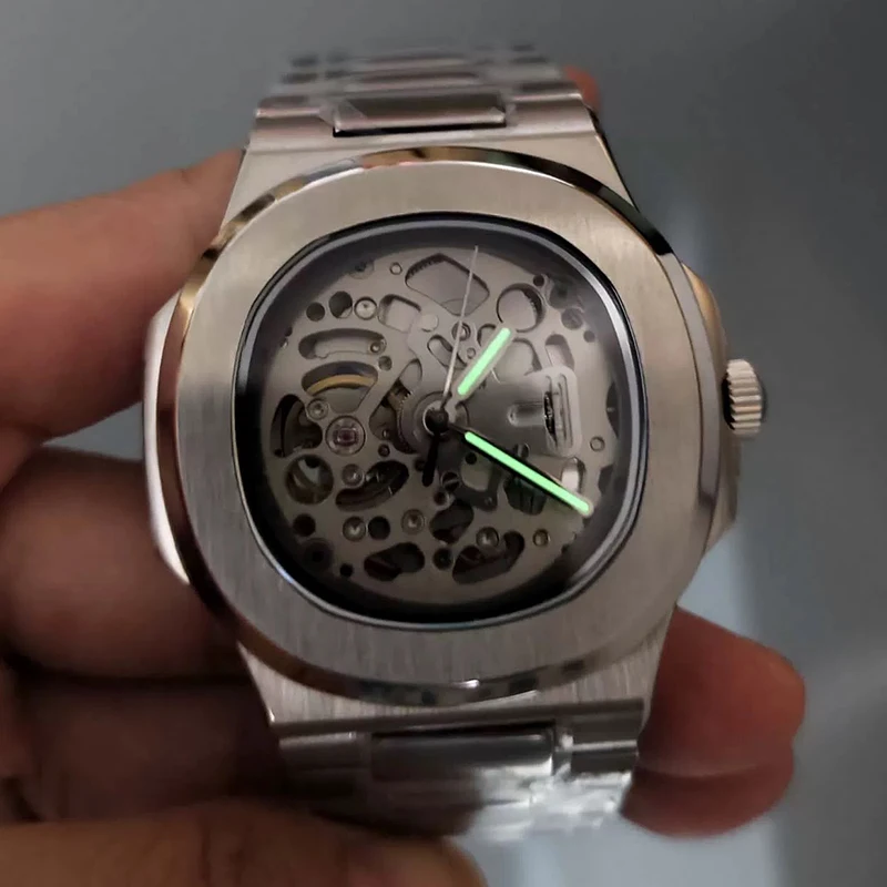 41MM NH70 Modified Men's Mechanical Watch with Skeleton Dial and Nautilus Design  Powered by Japanese NH70 Movement