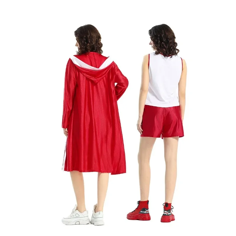 Adult Women Halloween Boxer Cosplay Game Costume Sports Red Hooded Robe Cape Sports Top Shorts Carnival Theme Party Dress Up New