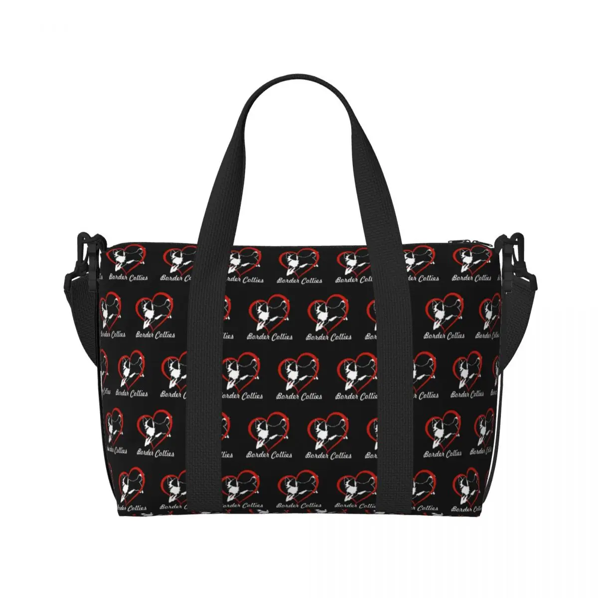 Custom Cute Love Border Collies Tote Bag Women Large Capacity Dog Pet Beach Gym Shoulder Travel Bag