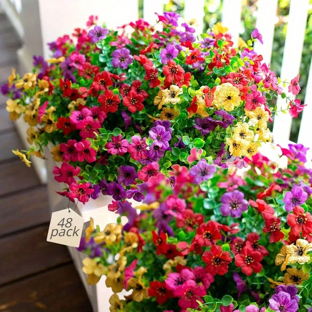 

48 Bundles Artificial Fake Plants Flowers For Outdoor Outside Spring Summer Decoration, Faux Silk Colorful Mix Daisy