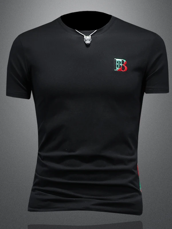 

Silk-Matte Cotton ort-Sve T-irt Men's Summer New Sle Slim Fit Embroidered Letter f Sve Breathable Modern round...