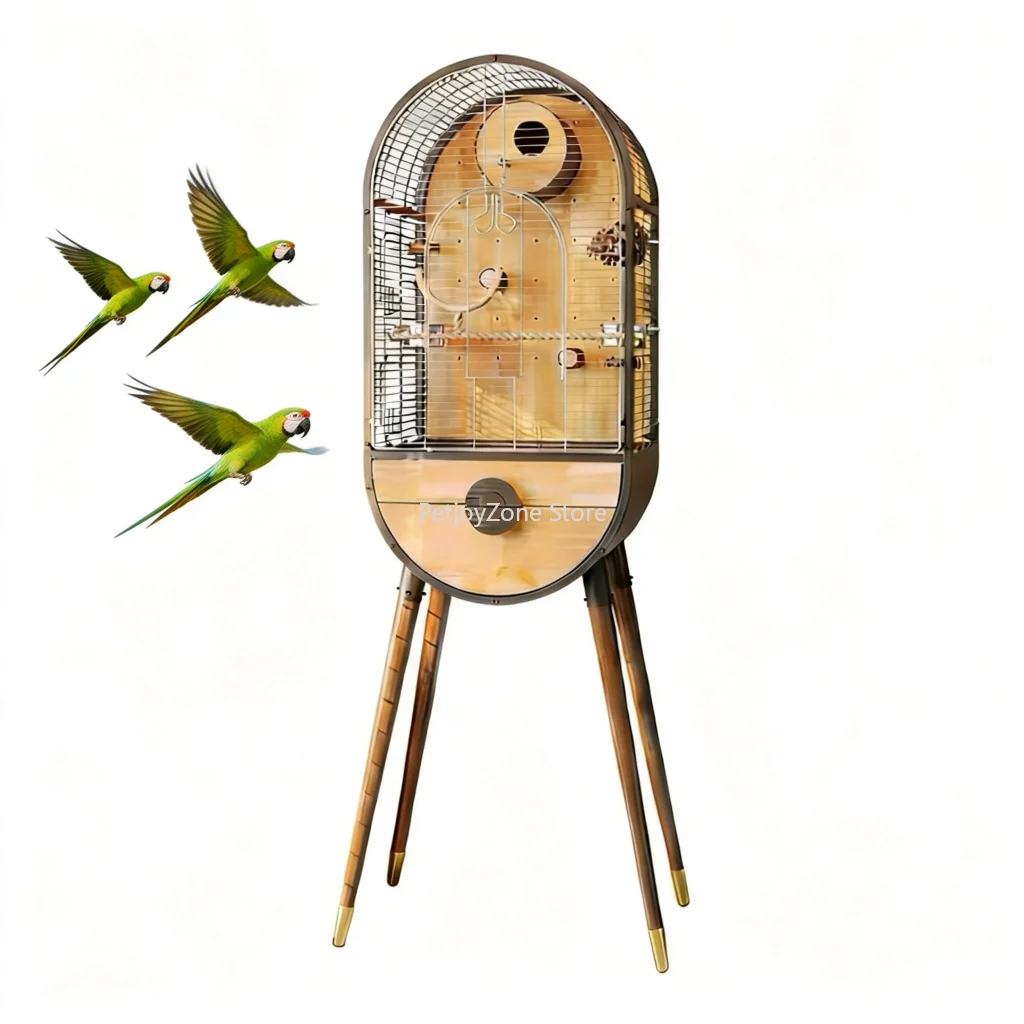 

Contemporary Luxury Wood Bird Mansion Spacious Indoor Aviary With Unique Architectural Design For Parrots & Cockatiels