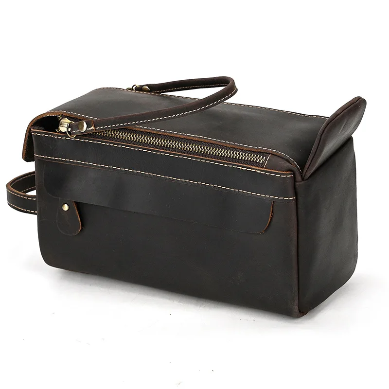 Luxury Designer Genuine Leather Comsmetic Travel Bag Toiletries Organizer Men Women Wash Bag Retro Fashion Clutches Storage Bag