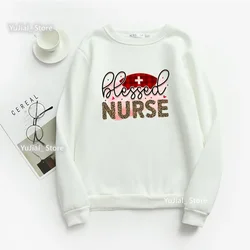 Leopard Nurse Letter Printing Women's Hoodie Fashion Harajuku 90s girls Autumn Winter Long Sleeve Women's Crew Neck Sweatshirt