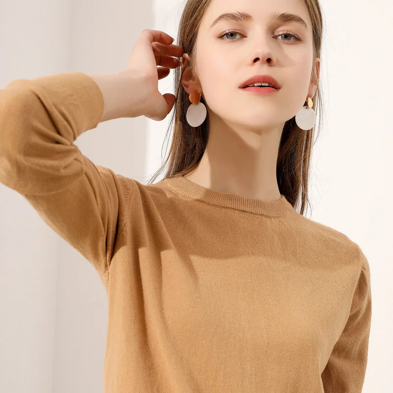 

MRMT 2024Brand Small o- Neck Thin Knit Sweater Women's Long-Sleeved Solid Color Bottoming Shirt Pullover Loose-Fitting Sweater