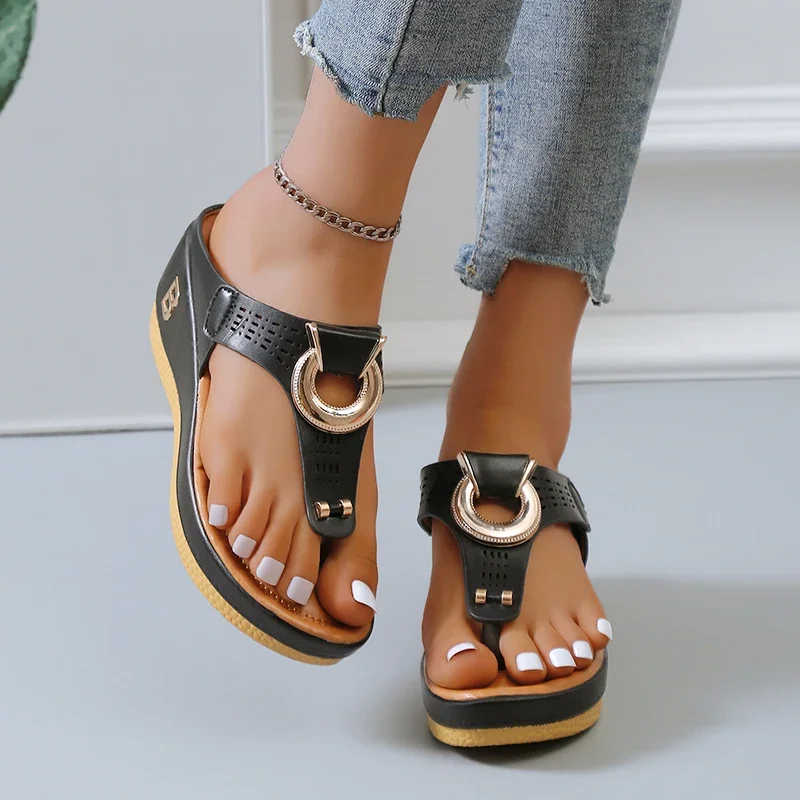 2023 Summer Women\'s Sandals Rome Wedges Slippers Causal Platform Beach Shoes Plus Size 42 Flip Flops Comfortable Ladies Slides