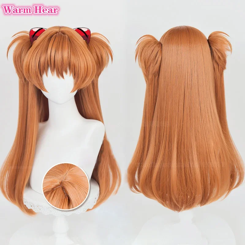 High Quality 68cm Long Asuka Langley Soryu Cosplay Anime EVA Long Two Color Styling Heat Resistant Hair Party Wig   a wig cap