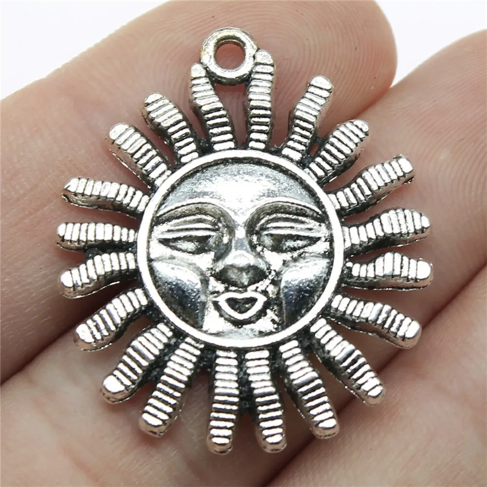 WYSIWYG 4pcs 34x29mm Sun Face Charm Pendants For Jewelry Making Antique Silver Color Sun Pendants