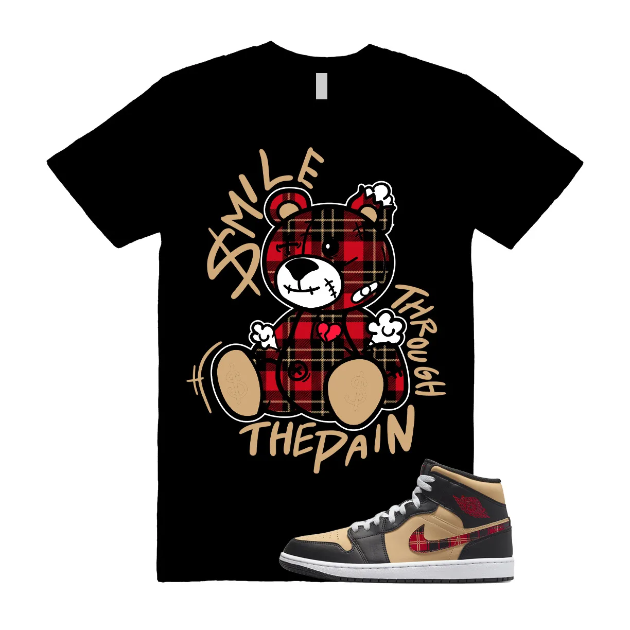 SM2 T Shirt to match Mid Tartan Tan Black Red Plaid Sesame Fire Red