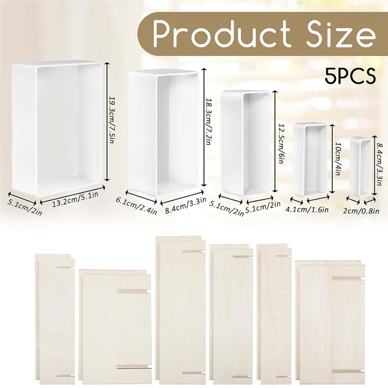 

A02M-5 шт. набор форм для силиконовой смолы с деревянной опорой, большие прямоугольные формы для литья эпоксидной смолы для декора «сделай сам»