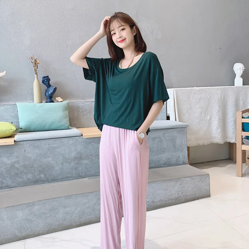 3XL-6XL piyama katun wanita, Set baju tidur longgar kasual ukuran Plus, lengan pendek, setelan piyama wanita