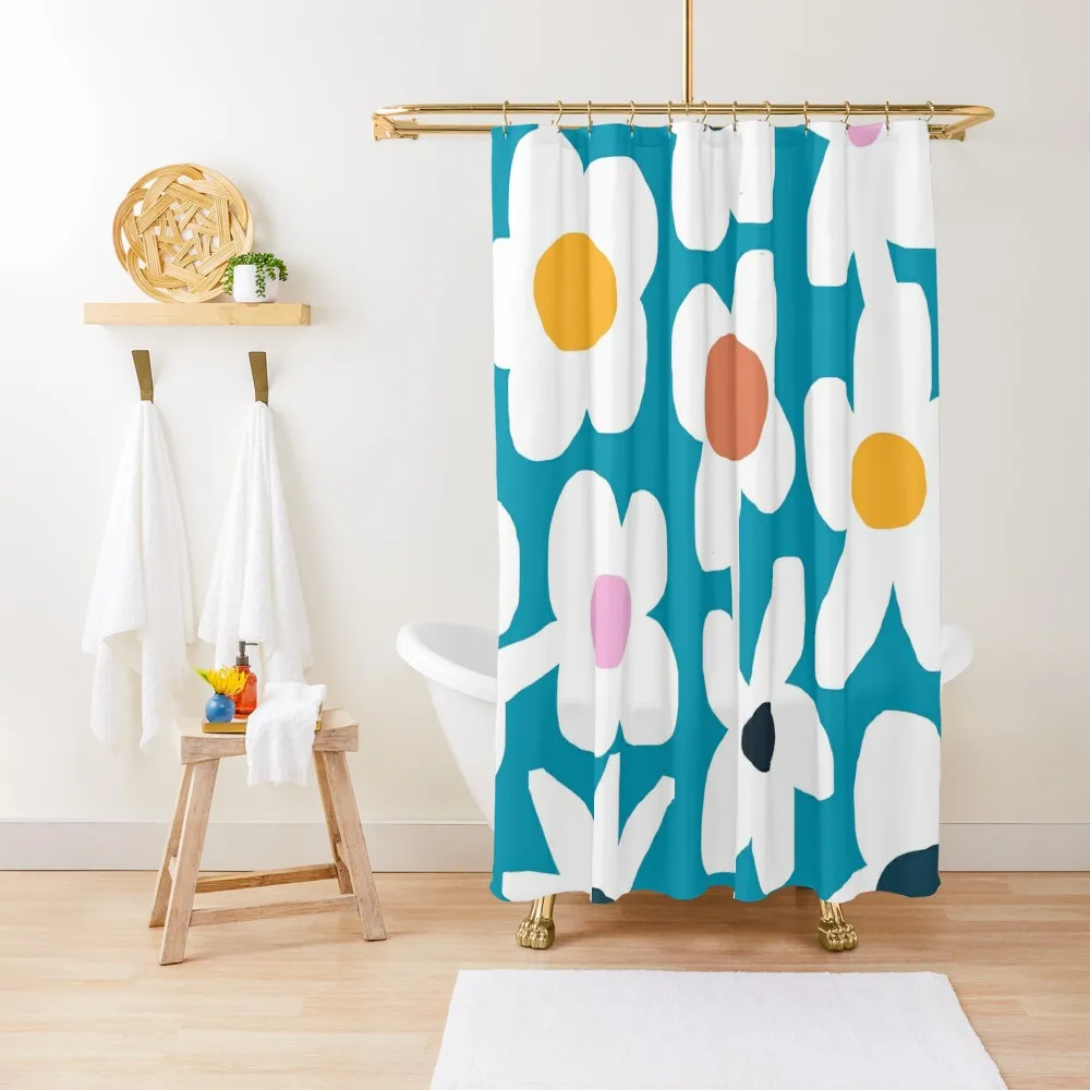 

Iconic Retro Scandinavian Summer Flowers Shower Curtain Cover Bathroom Accessory Curtain