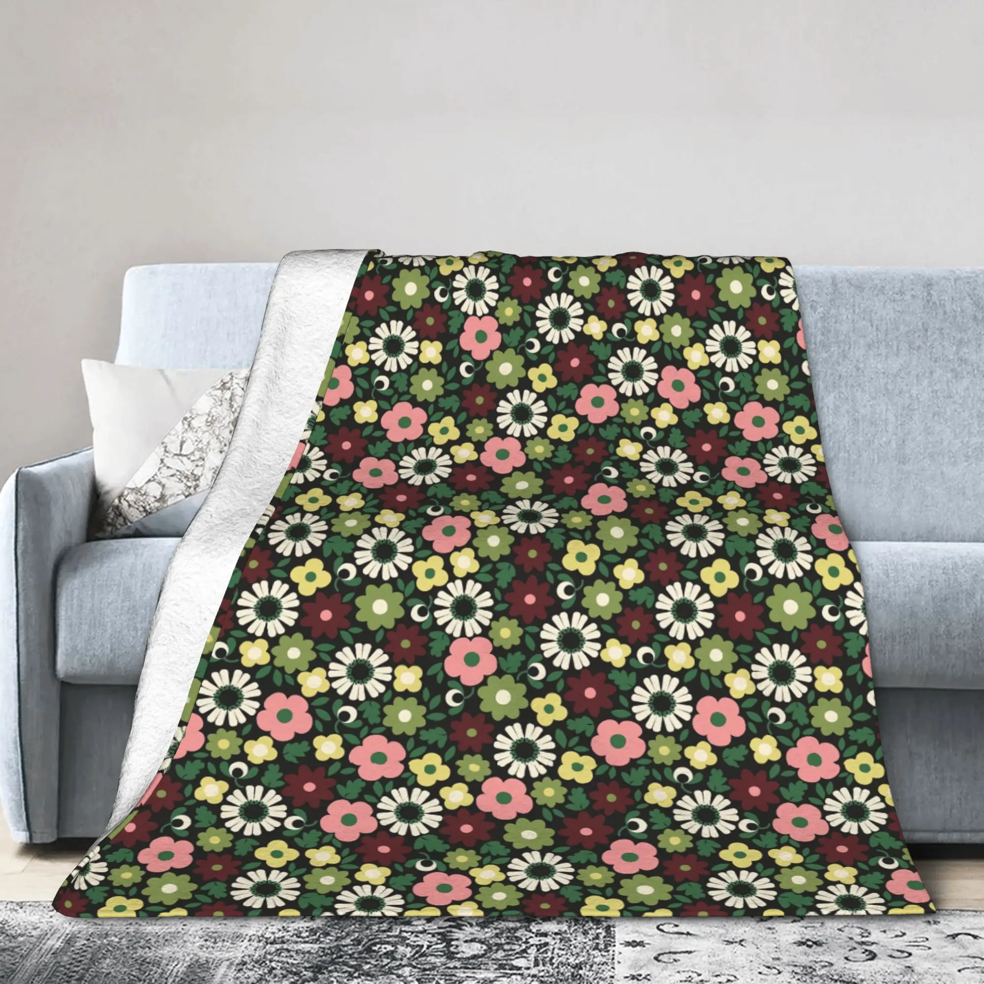 Custom Sofa Fleece Meadow Print Scandinavian folk art Throw Blanket Warm Flannel  Blankets for Bedding Car Sofa Quilt
