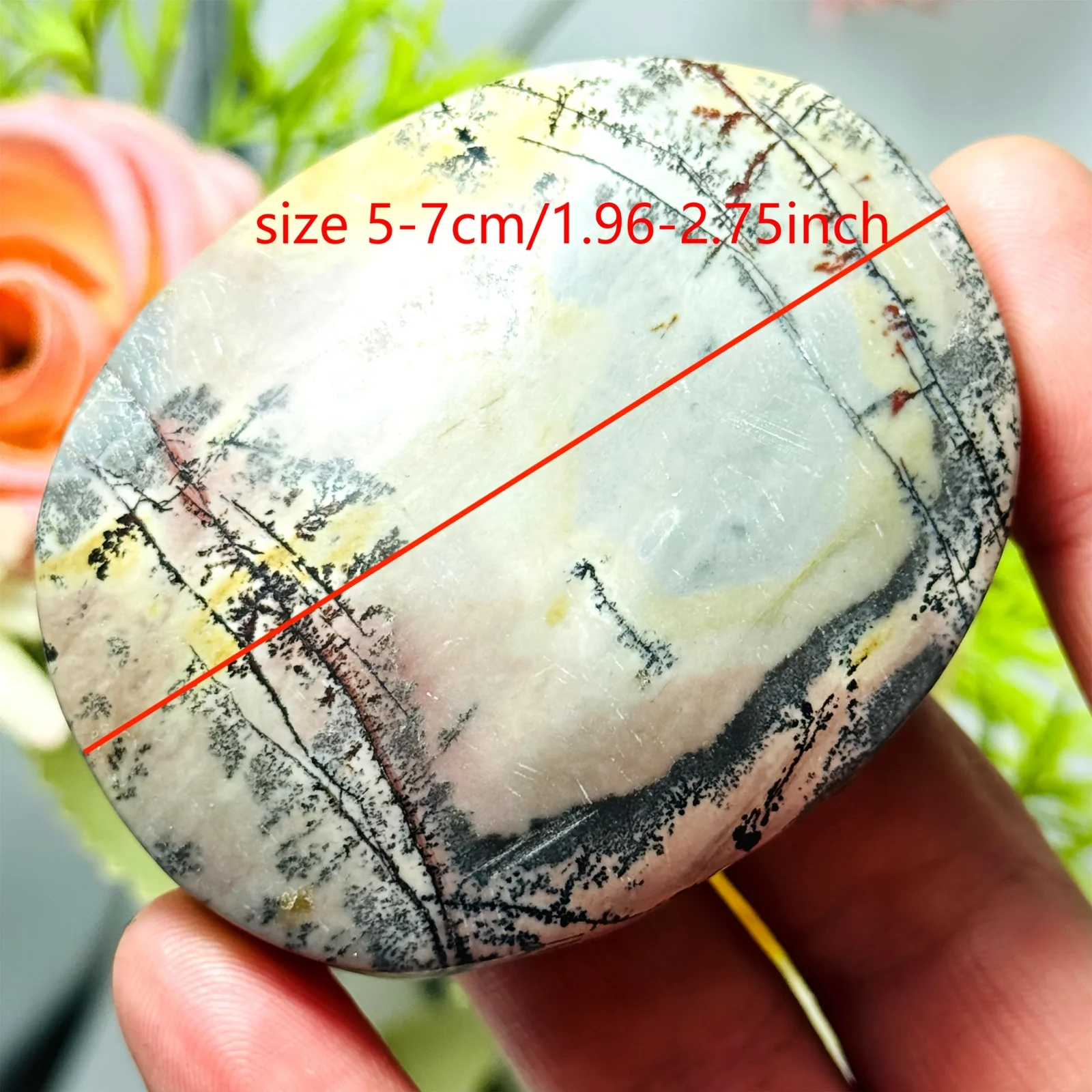 1pc Natural Picture Jasper Palm Stone, 4.98-6.99cm Crystal Palm Stone Oval-Shaped