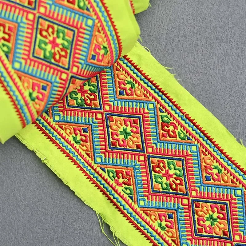 

9CM Wide 5Meters Long Chinese National Style Embroidered Yellow Lace Bordering Ornament Fabric Z016