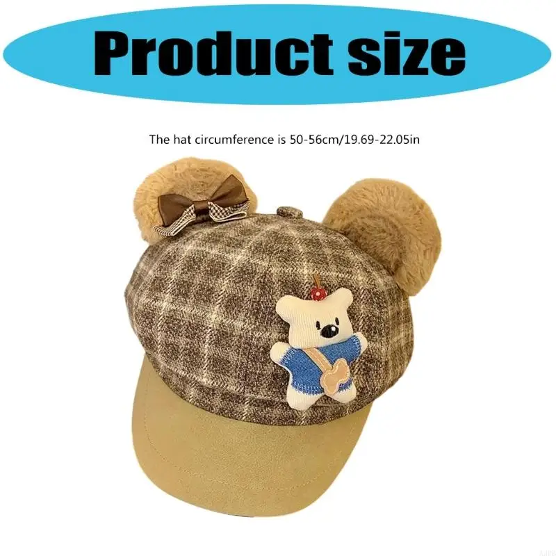 Checkered Bear Ears Hat For Boys Girls Adjustable Size Comfortable For Daily Wear Holiday Event and Playdates