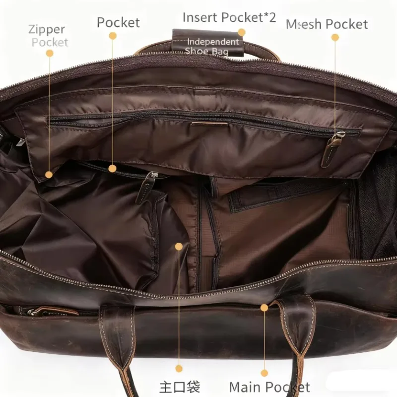Custom Crazy Horse Leather Travel Bag - Versatile Premium Leather Bag for Travel, Fitness, and Foldable Suit Storage