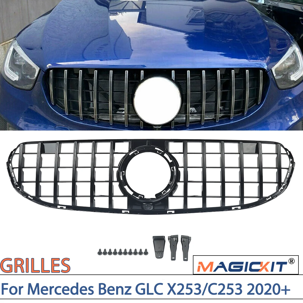 MagicKit For Mercedes Benz GLC X253 C253 W253 2020-ON CAR Accessories GTR Style Front Grill Grille Black Direct Replacement