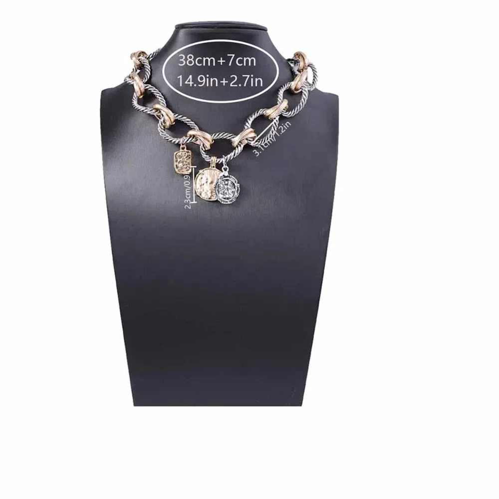 شخصية الموضة الكوبية سلسلة القلائد خمر مزدوجة اللون هندسية قلادة معدنية هدية الرقبة مجوهرات للحزب #6