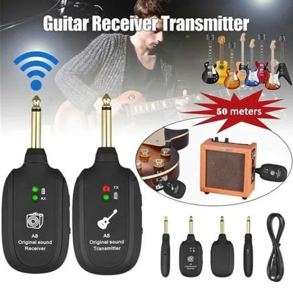 A8 Wireless Guitar Transmitter Receiver Set Kit 730mhz 50M Range for Electric Guitars Bass Violin Receiver Transmitter Kit Parts