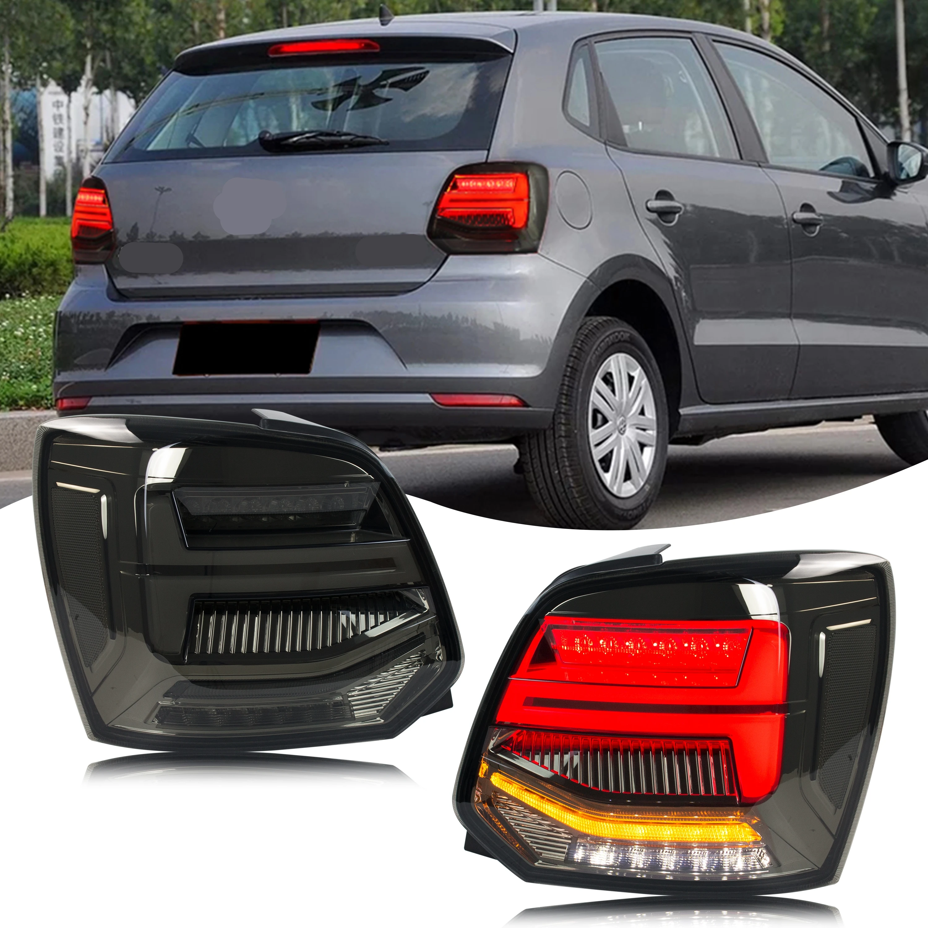 Ensemble de feux arrière LED pour Volkswagen VW Polo 5 6R 6C 2009 – 2017, clignotant séquentiel, ensemble de feux arrière noirs
