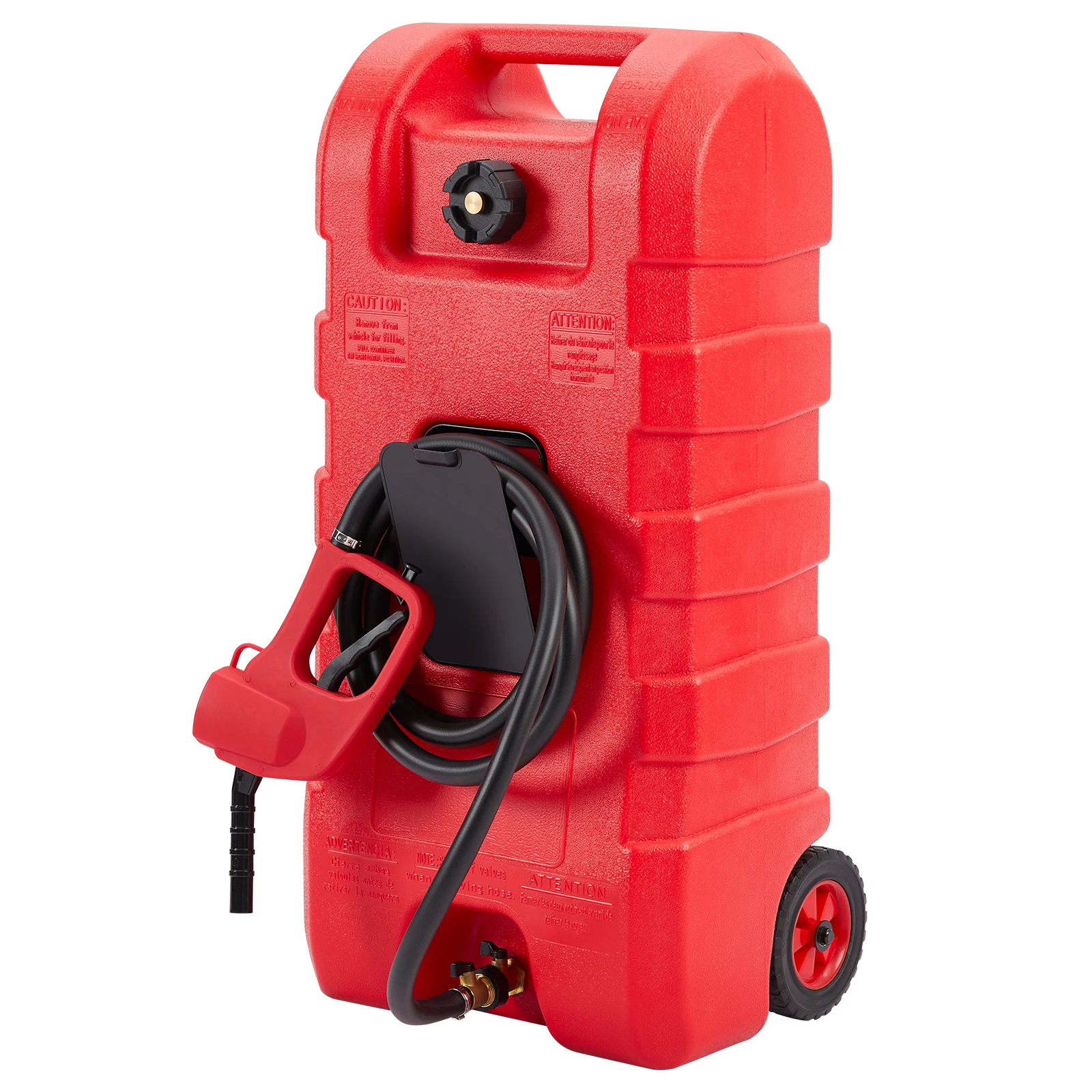 15 Gallon Fuel Caddy on Wheels, Portable Gas/Fuel Injection Transfer Tank - Manual Siphon Hand Pump - 10 ft Delivery Hose & Transfer Nozzle