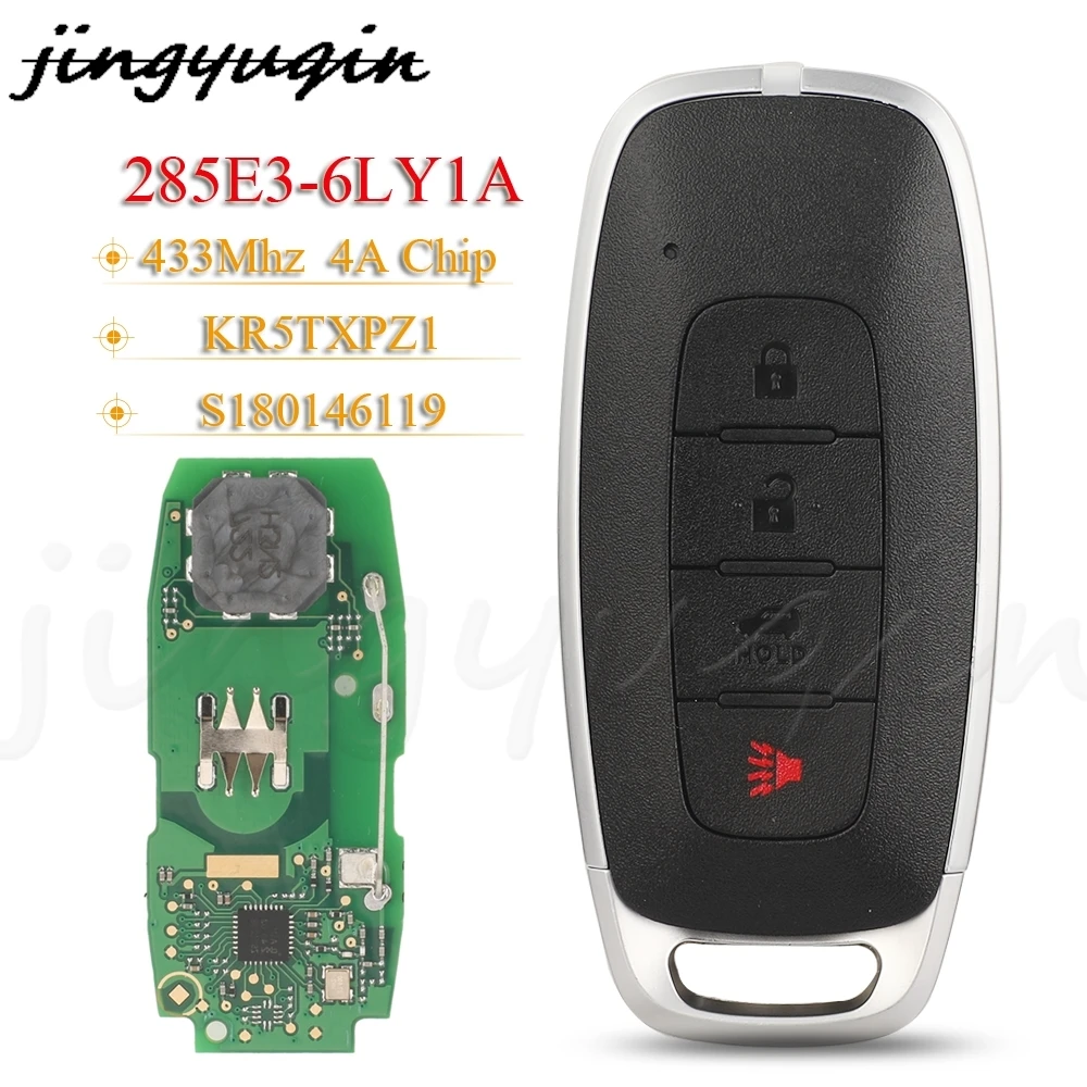 Jingyuqin S180146116 KR5TXPZ1 Remote Smart Car Key 433MHz 4A For Nissan Versa 2023 2024 Auto Smart Keyless Fob 285E3-6LY1A 4BT