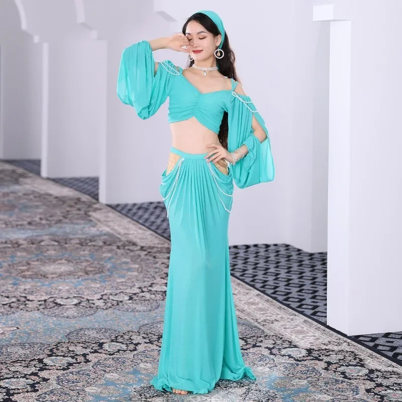 customized belly dance costumes eastern dance long skirt women's practice set blue white purple украшения для танца живота