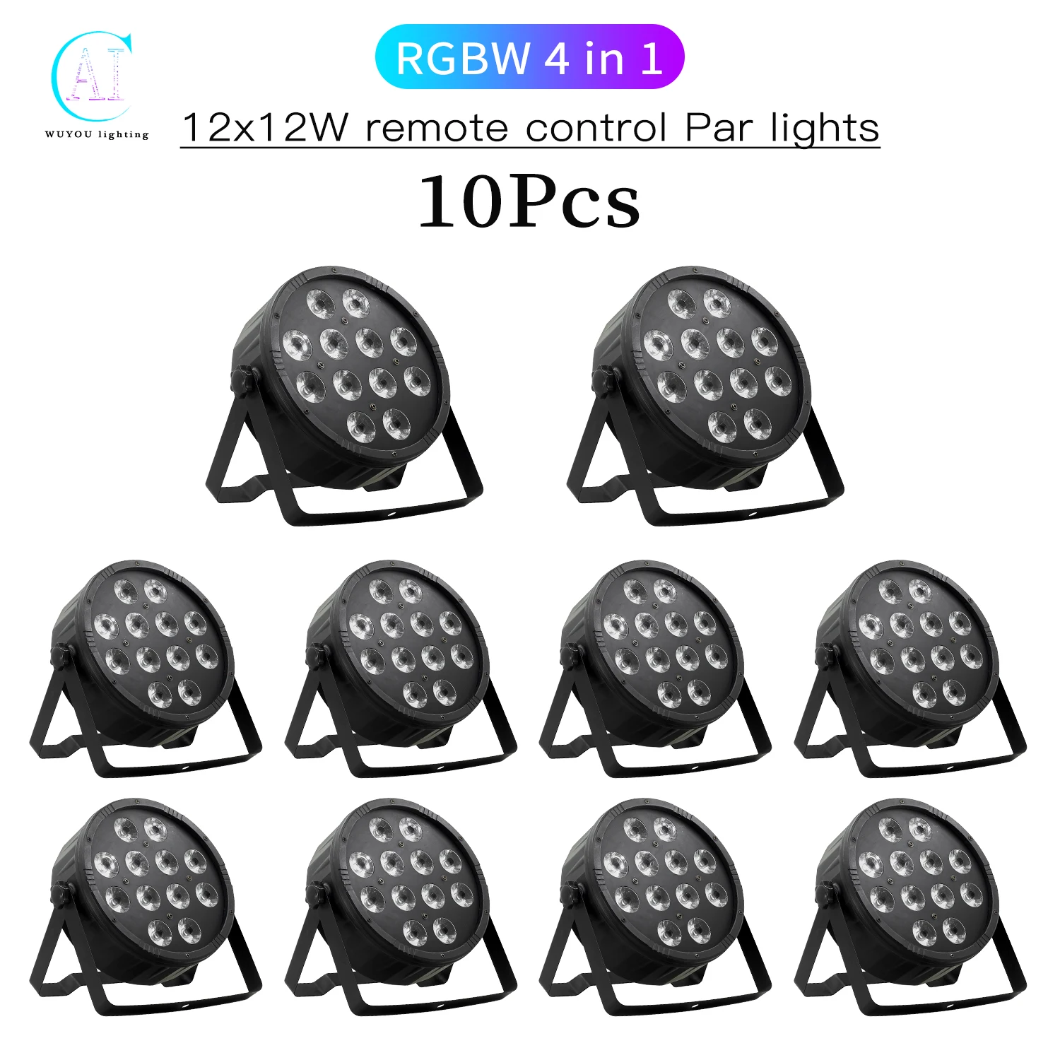 10Pcs/Lots LED Par Light 12x12W RGBW 4 in 1 Remote Control Flat Stage Light DMX Control DJ Disco Equipment Party Wedding Lights