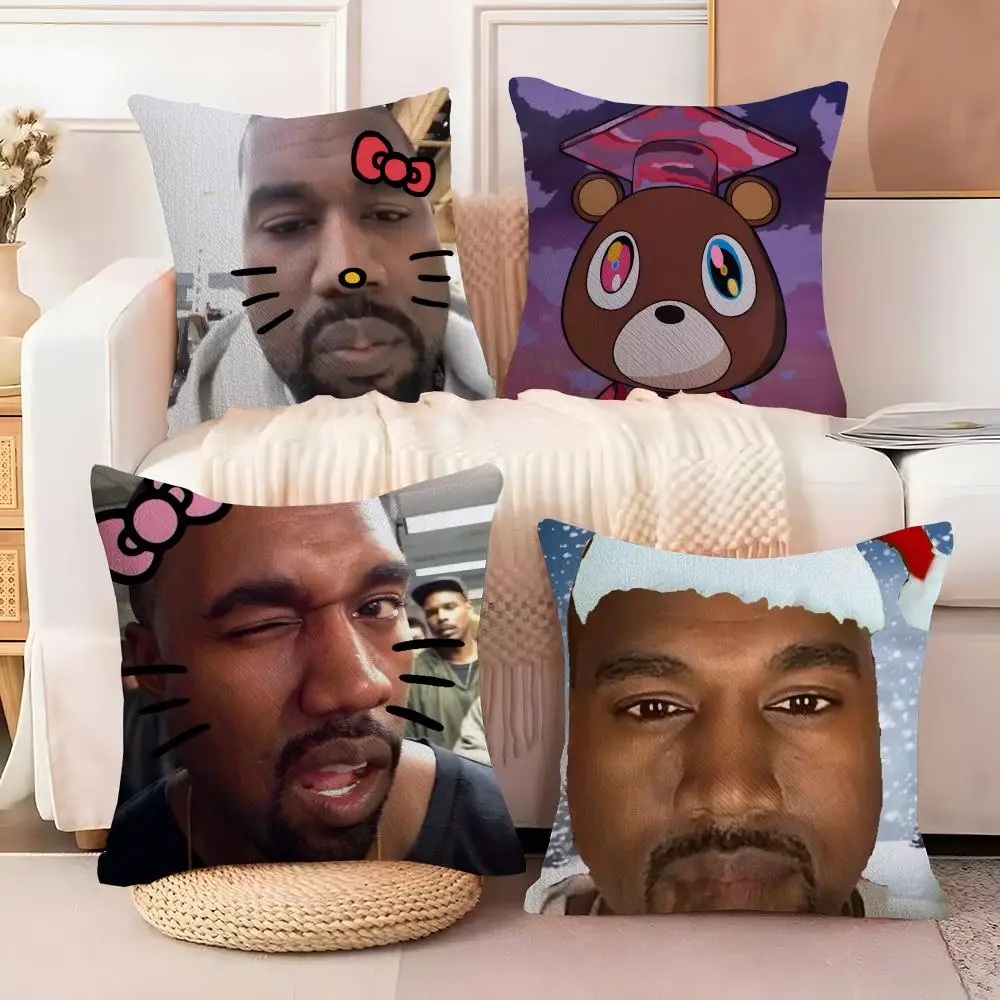 Taie d'oreiller drôle K-Kanye Meme W-West, soyeuse, élégante et confortable, pour canapé-lit, fermeture éclair invisible