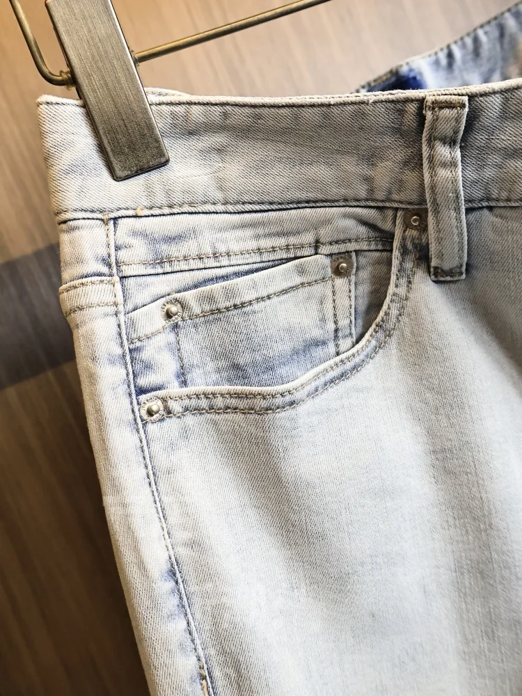 Casual Washed Thin Men's Jeans Elastic Straight Leg Cotton Polyester Blend Summer Fashion Urban Style Comfortable Breathable