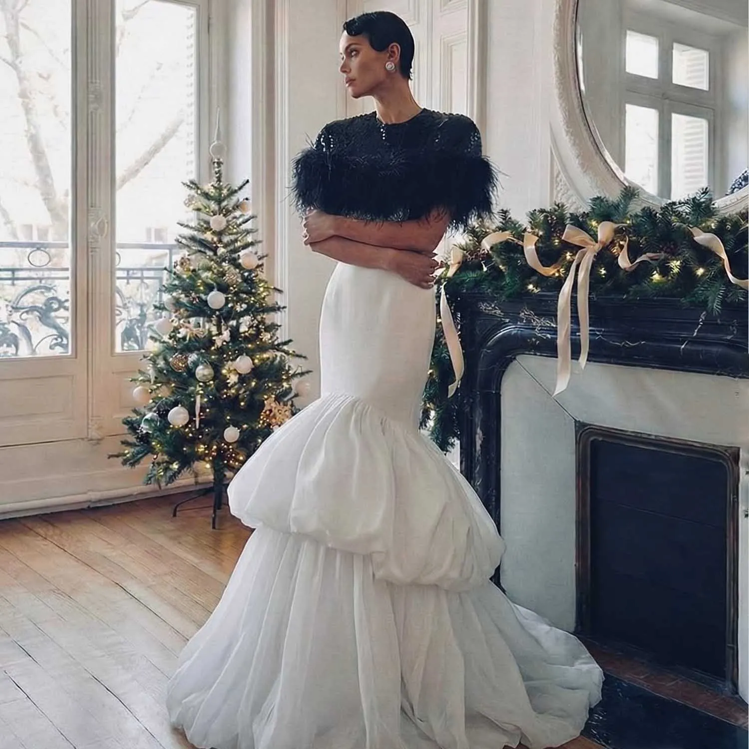 

Элегантная белая юбка-русалка с высокой талией, многоуровневая тафта, вечерние макси-юбки, одежда для торжественных случаев, Faldas Saias, платье с рюшами на заказ