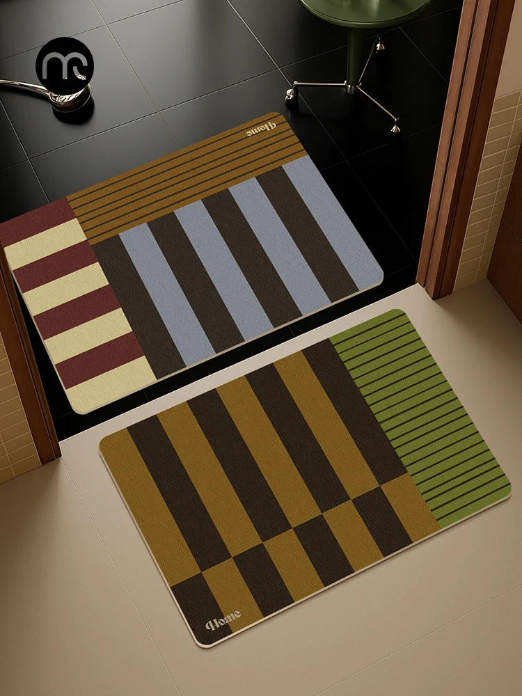 

Water Absorbent Bathroom Mat Slip Resistant Door Mat Quick Dry Anti Fall Bathroom Entrance Special Use Simple Style Home Textile