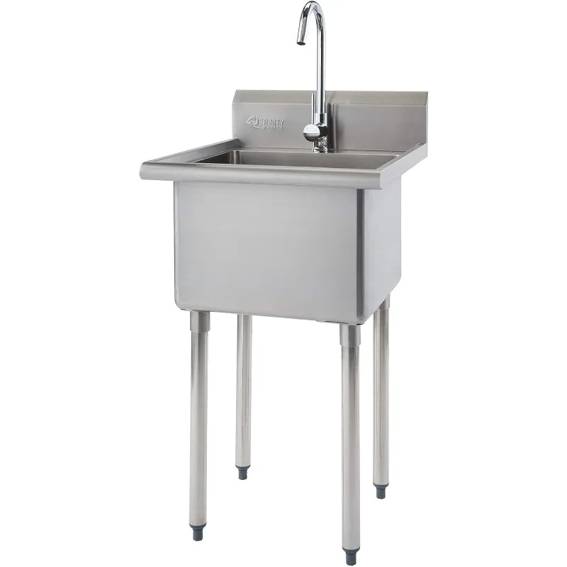 THA-0307 Basics Stainless Steel Freestanding Single Bowl Utility Sink for Garage, Laundry Room, and Restaurants