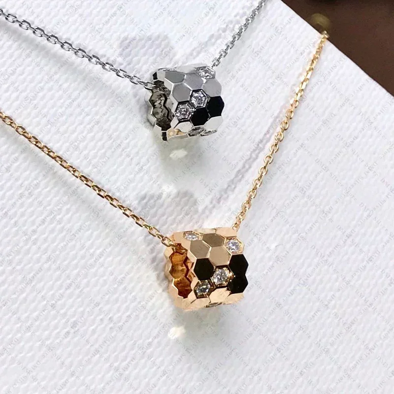 925silver Bee My Love Paris fashion luxury brand jewelry nest Honeycomb Necklace woman electroplating rose gold rotating pendant