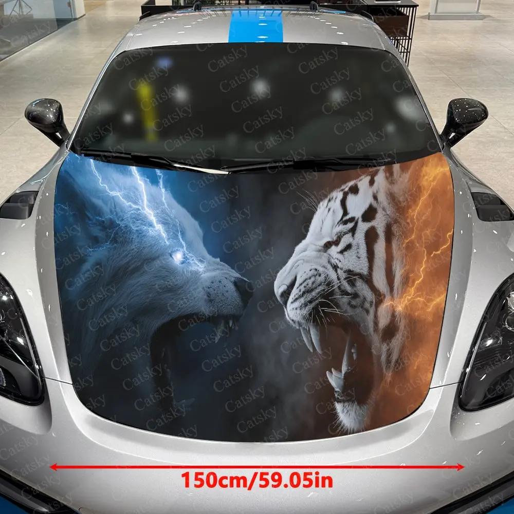 Lightning Wolf Tiger Car Cover Decal, Auto Hood Sticker, Waterproof and Self-adhesive Auto Vinyl Wraps, Cool Car Exterior Decora